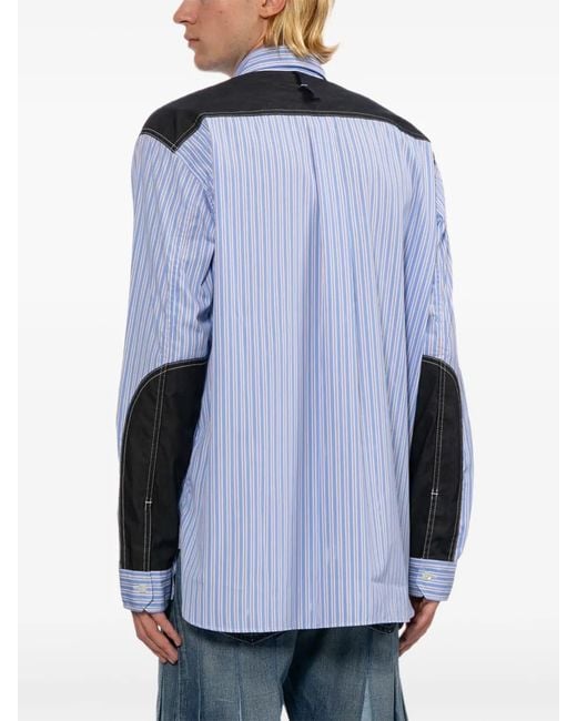 Junya Watanabe Blue Vertical-Stripe Shirt Jacket for men