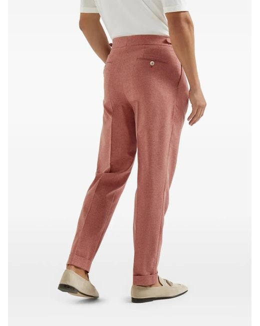 Brunello Cucinelli Red Trousers With Double Pleats And Tabs for men