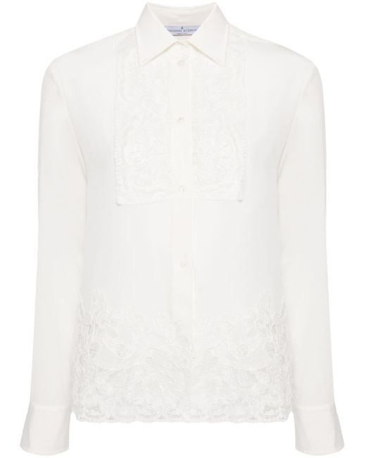 Ermanno Scervino White Lace-appliqué Silk Shirt