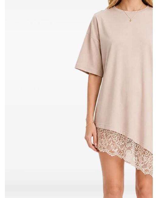 Hamza Natural Japan Lace-Trim Asymmetric Dress