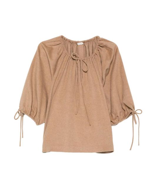 By Malene Birger Top Met Pofmouwen En Gestrikte Hals in het Natural