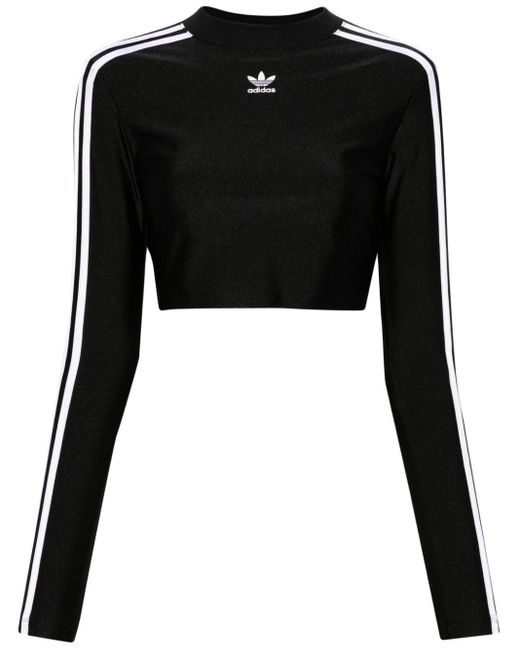 Adidas Originals Black 3 Stripe Cropped Long Sleeve T-shirt