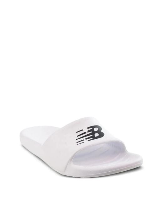 New Balance White 4E Logo-Embossed Slides for men