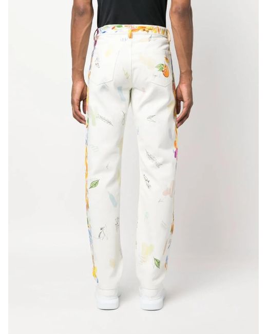 Casablanca White Graphic-Print Straight-Leg Jeans for men
