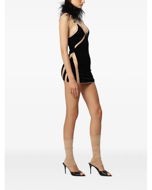 GOD SAVES QUEENS Black Angelina Crystal-Embellished Mesh-Panelled Mini Dress