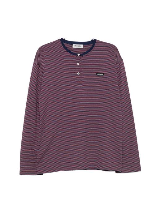 Miu Miu Purple Striped Long-Sleeve Henley Top