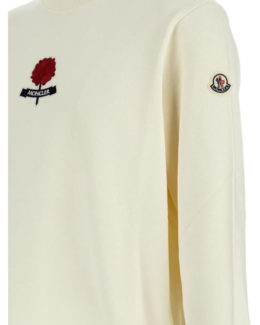 Moncler White Flower-Embellished Crew-Neck Sweatshirt for men