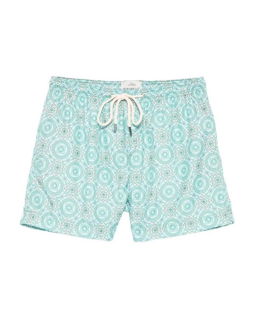 Peninsula Blue All-Over Print Drawstring Swim Shorts for men