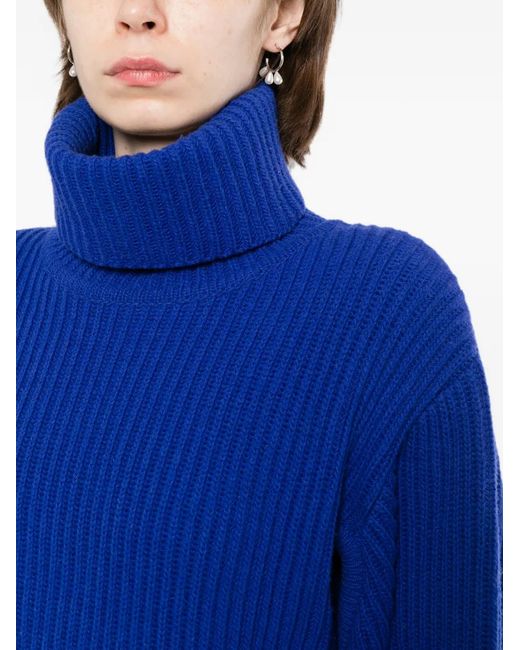 Antonio Berardi Blue Ribbed Roll-Neck Sweater