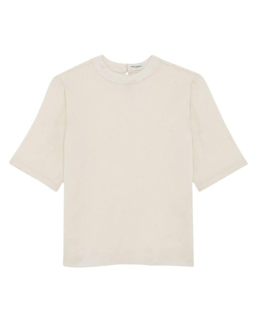 Saint Laurent White Round-neck Silk T-shirt for men