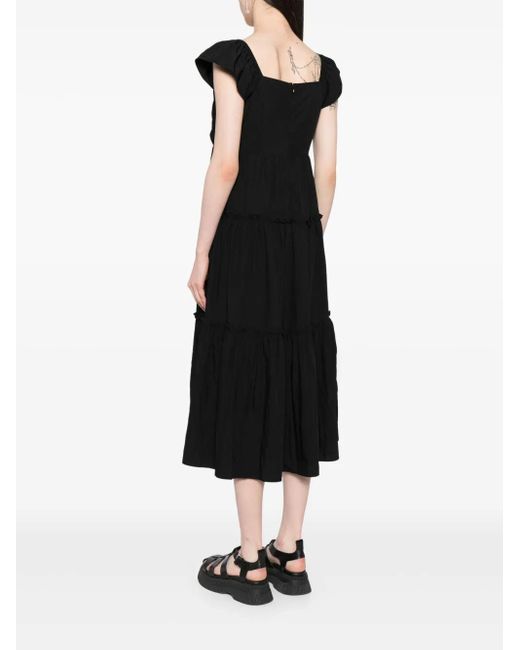 B+ AB Black Pleated Tiered Midi Dress