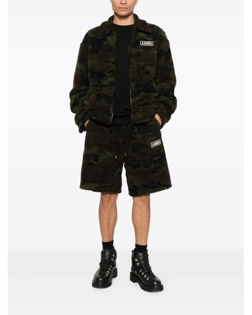 Amiri Black Camo Fleece Zip-Up Bomber Jacket for men