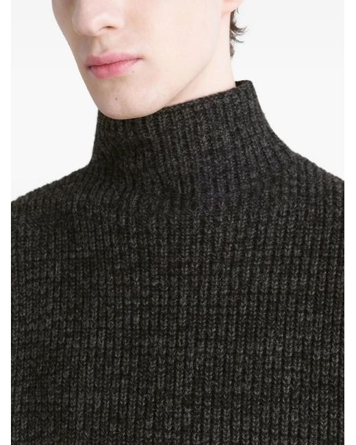Lemaire Black High-Neck Ribbed Sweater