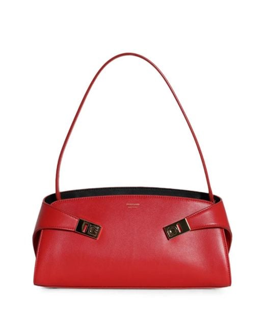 Ferragamo Red Hug Gancini-Plaque East-West Bag