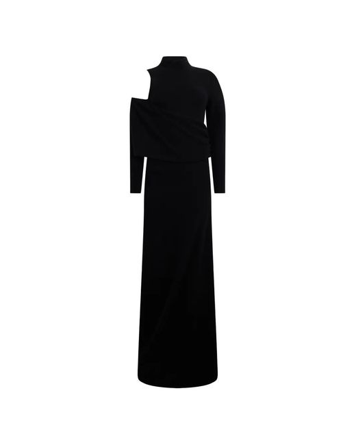 Alberta Ferretti Black Asymmetric Draped Maxi Dress