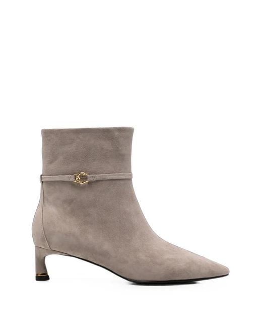 Coccinelle Gray C-Look Pointed-Toe Buckled Ankle Boots