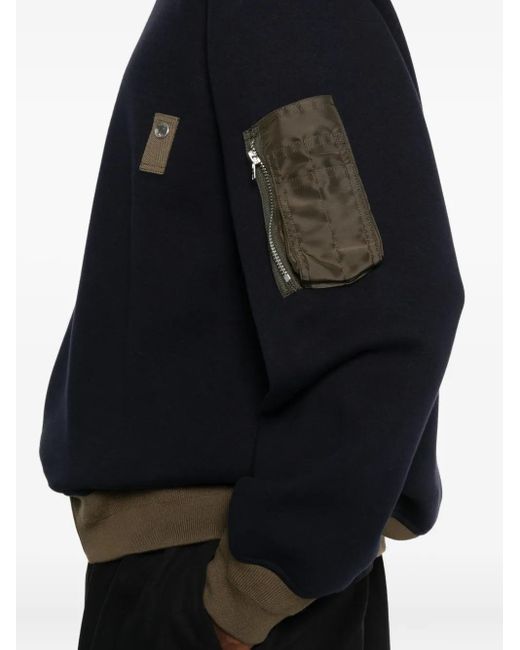 Sacai Black Panelled Zip-Fastening Sweater for men