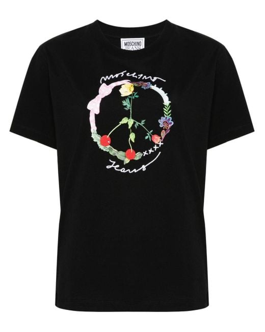 Camiseta con logo en relieve Moschino de color Black