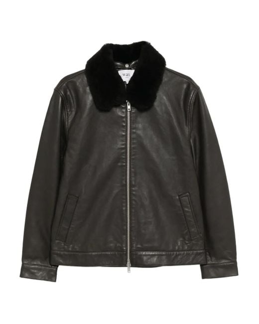Wax London Black Kendal Leather Jacket for men
