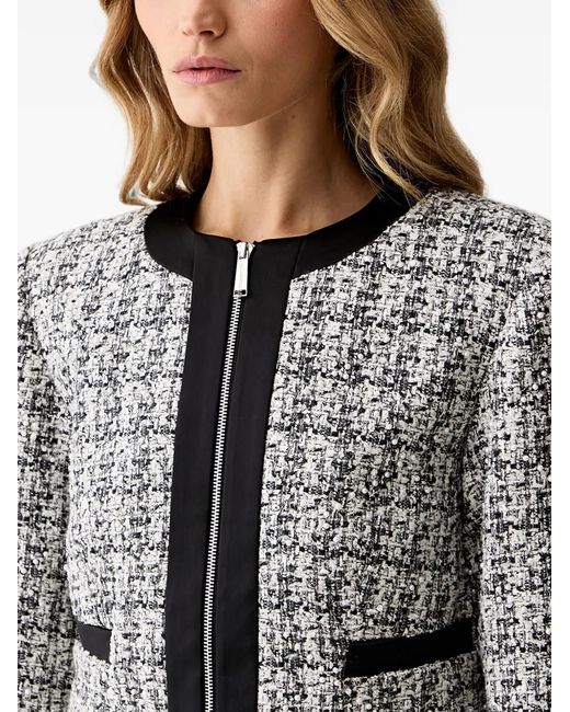 Karl Lagerfeld Gray Pearl-Embellished Tweed Jacket