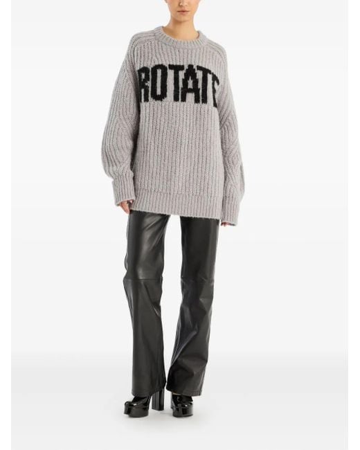 ROTATE BIRGER CHRISTENSEN Gray Logo Ribbed-Knit Sweater