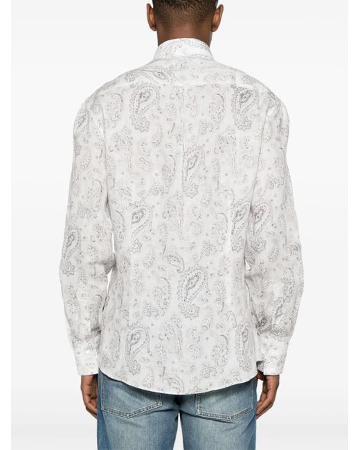 Brunello Cucinelli White Paisley-print Linen Shirt for men