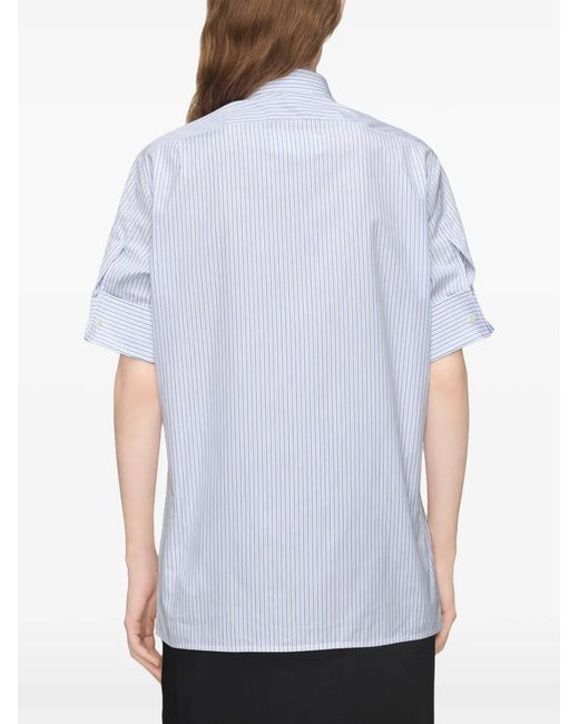 Maison Margiela White Vertical-Stripe Short-Sleeve Shirt