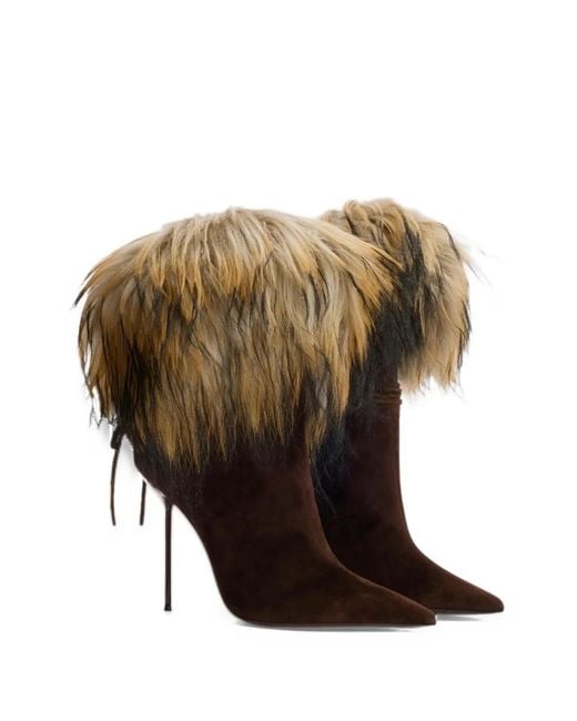 Paris Texas Brown Lidia Faux Fur-Trim Ankle Boots