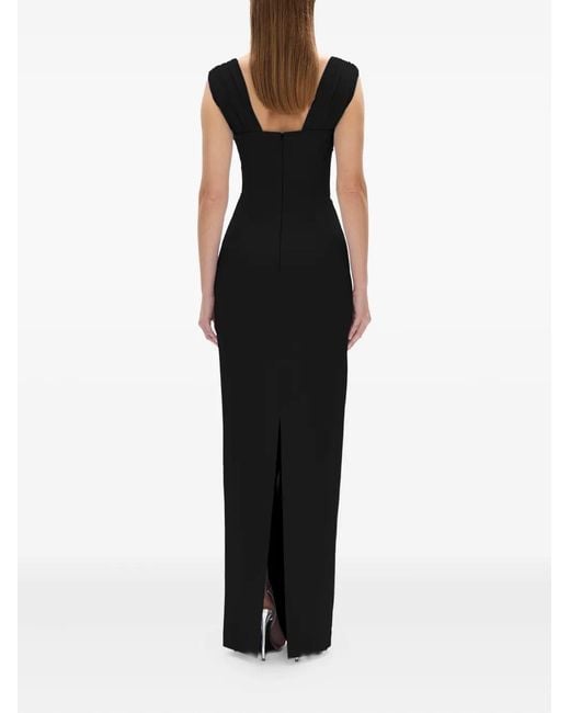 Rachel Gilbert Black Embellished Square-Neck Maxi Gown