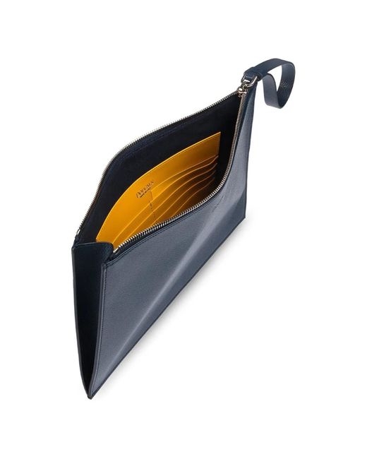 Doucal's Blue Palmellato Leather Document Pouch for men