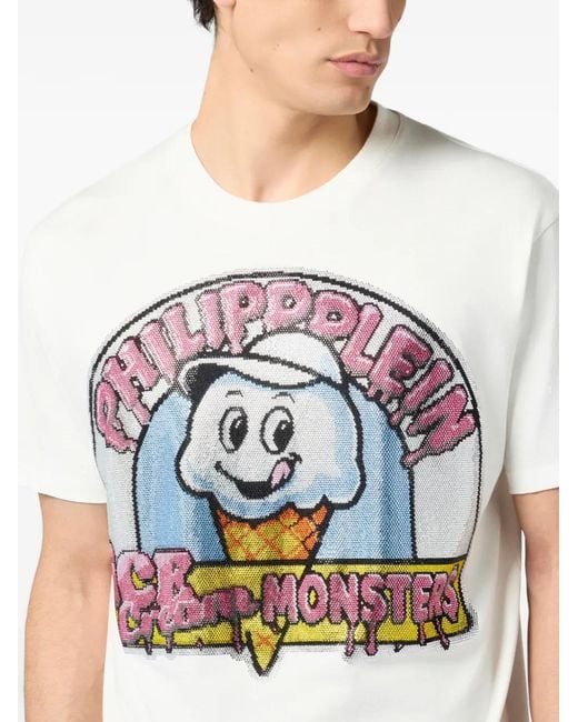 Philipp Plein White Ice-Cream Monsters T-Shirt for men