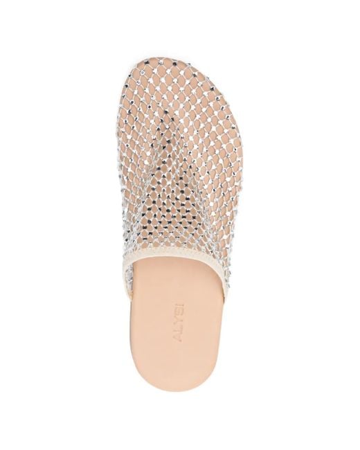 Alysi White Woven Net-Detail Flat Mules