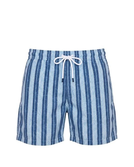 Fedeli Blue Striped-Print Drawstring Swim Shorts for men