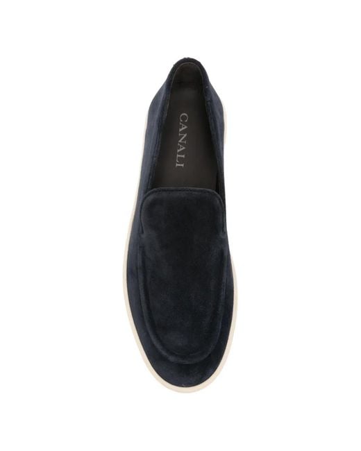 Canali Blue Mocassins En Daim for men