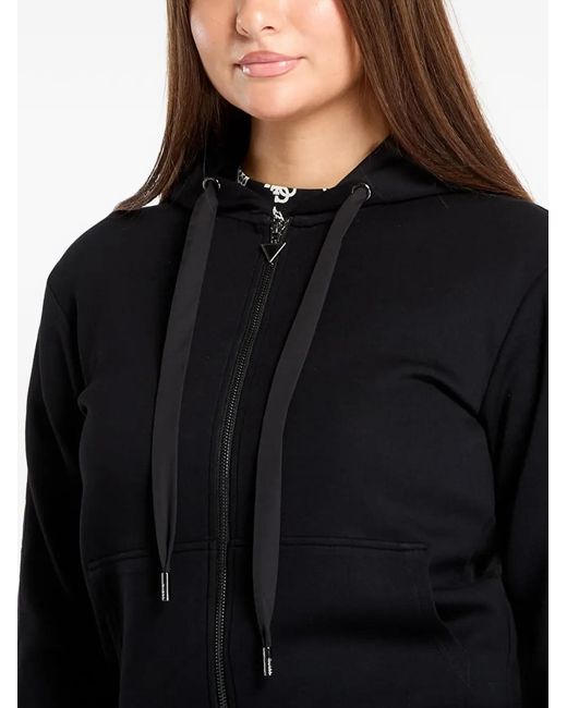 Guess Black Hoodie Zippé À Bande Logo