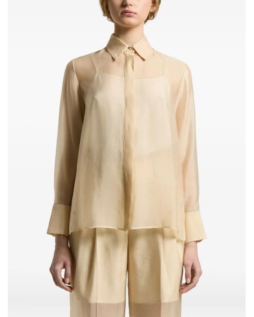 Peserico Natural Sheer-Panel Collared Shirt