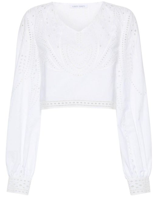 Blusa corta con bordado inglés Alberta Ferretti de color White