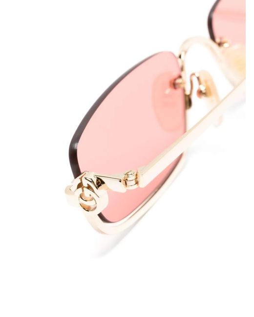 Gucci Pink Metallic Rectangular-Frame Sunglasses