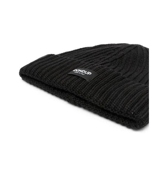 Dondup Black Logo-Patch Ribbed-Knit Beanie for men