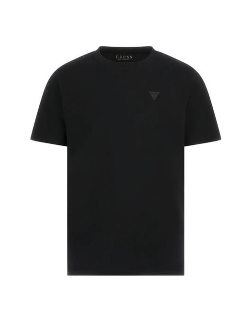 Guess Black Stephano Logo-Patch T-Shirt for men