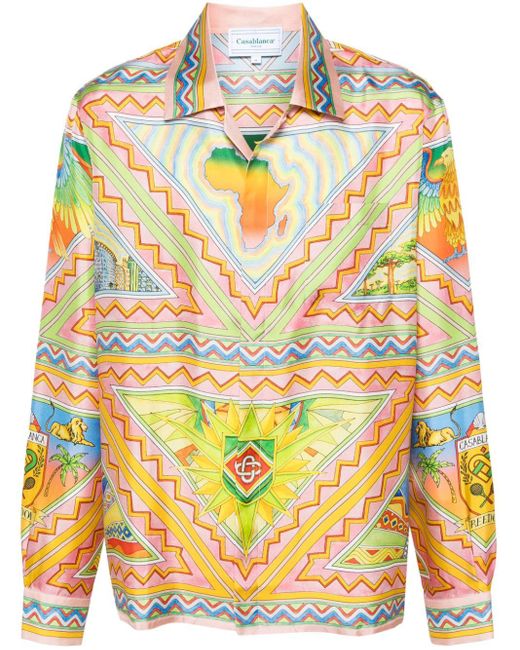 Casablancabrand Yellow Freedom And Joy Geometric-print Silk Shirt