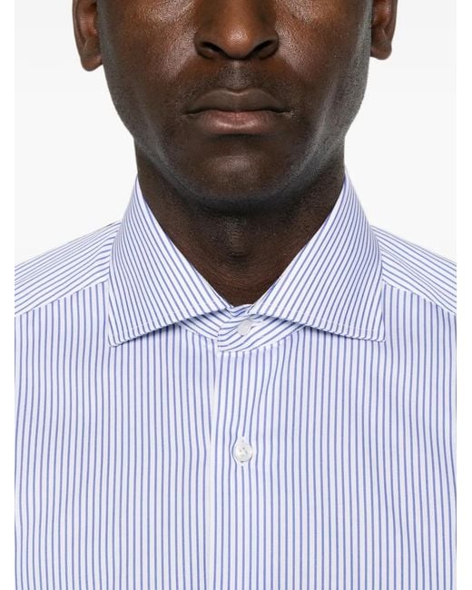 Barba Napoli White Vertical-Stripe Spread-Collar Shirt for men