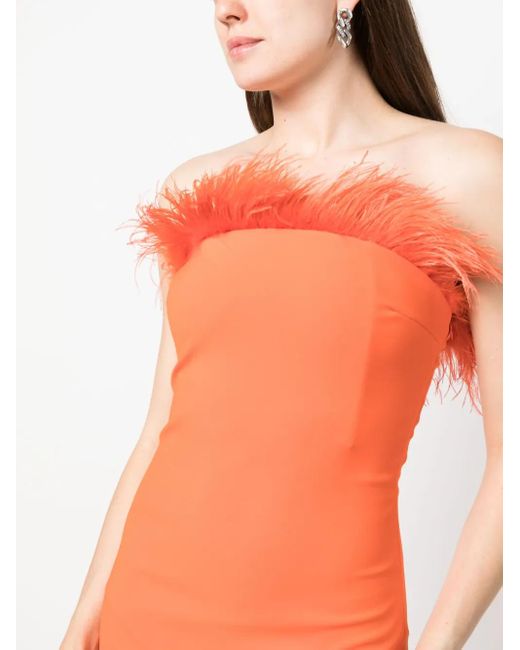Patrizia Pepe Orange Robe-Bustier Bordée De Plumes À Coupe Courte