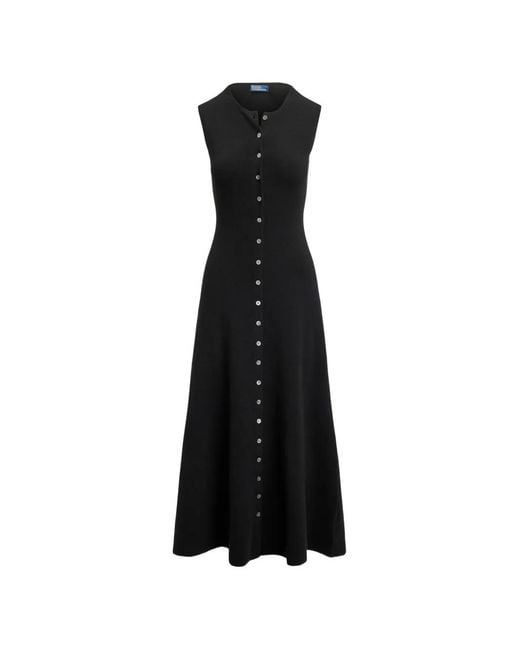 Polo Ralph Lauren Black Sleeveless Buttoned Midi Dress