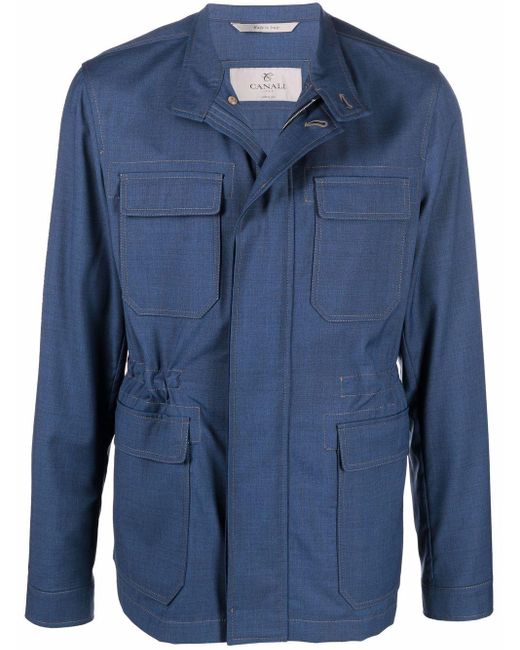 Canali Wool Single-breasted Field Jacket in Blue for Men - Lyst