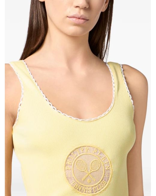 Philipp Plein Yellow Scalloped Ribbed Mini Dress