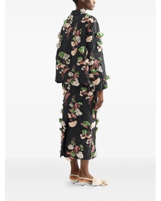 Erdem Black Floral-Detail Embroidered Blazer