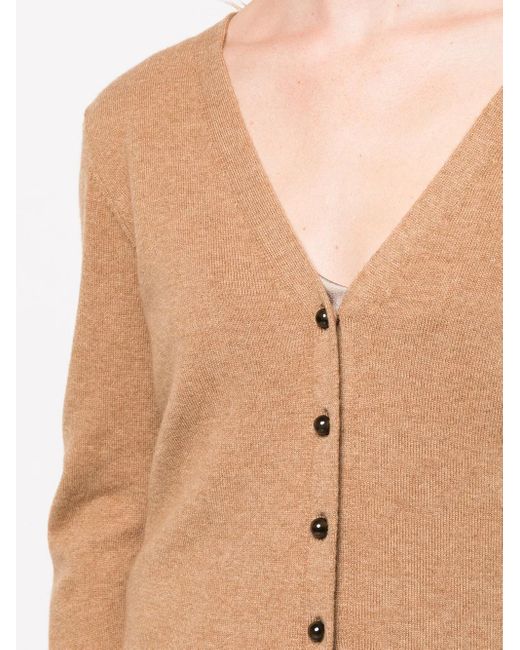Vince Brown Buttoned-Up V-Neck Cardigan