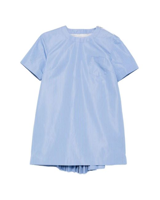 Sacai Blue Cotton Mini Dress