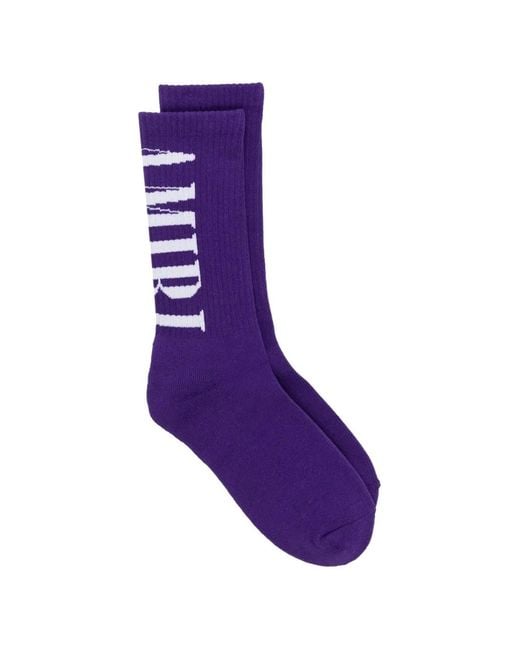Amiri Purple Logo-Intarsia Ribbed-Knit Socks for men